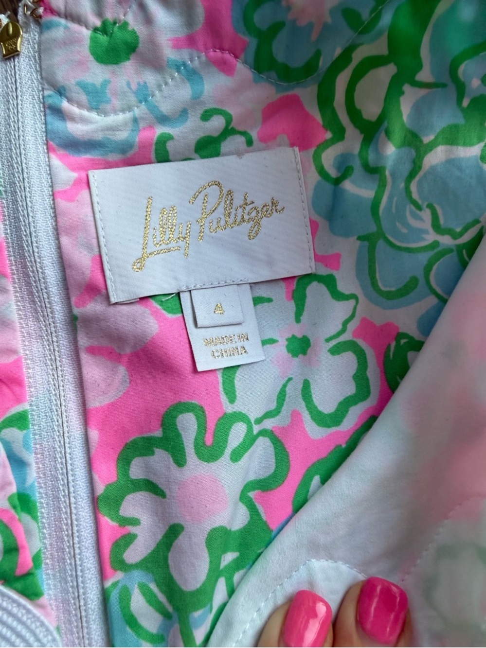 Lily Pulitzer Pink & Green Floral Shift romper with Scalloped Trim - Picture 2 of 4